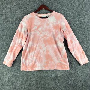 d & co Denim & Company Sweatshirt Womens Small PInk Tie yie Pullover Rib Cuffs